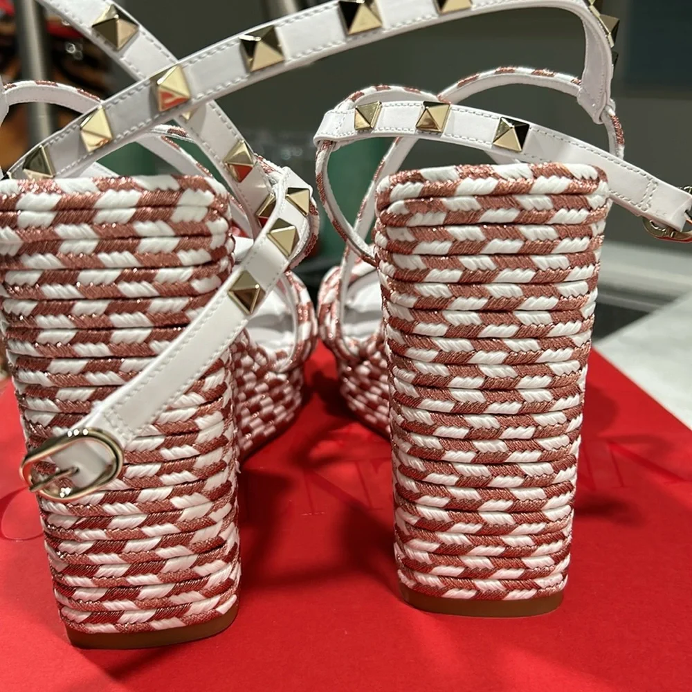 Valentino ROCKSTUD SILK TORCHON WEDGE SANDAL 115MM - Picture 4 of 14